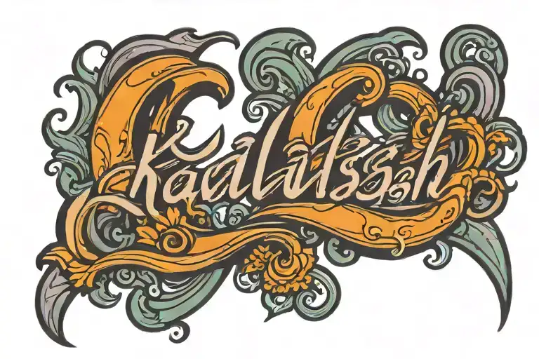 kailash name tattoo cursive with the roman numeral date: August 11, 2024 below it.  tattoo design idea