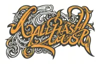 kailash name tattoo cursive with the roman numeral date: August 11, 2024 below it.  tattoo design idea