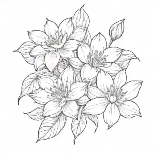 water lilly flower + hathorn flower + morning glory vine + daffodil flower tattoo design idea