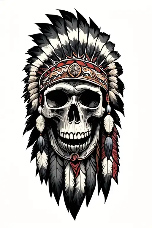 Native American skull surrounded tattoo design idea