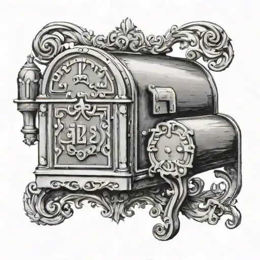 i want somewhat rusty american mailbox but modern, and as a postal number 1327,  tattoo design idea
