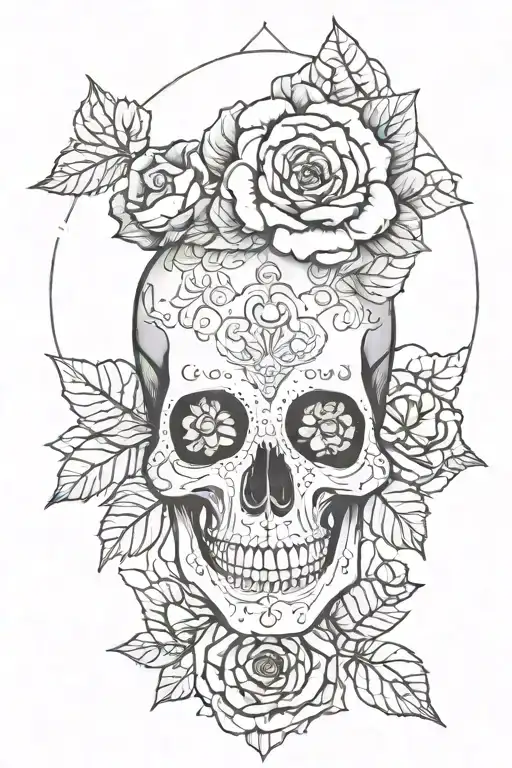skull and roses with mandala design incorporating tattoo design idea
