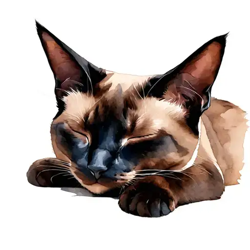 watercolor siamese cat sleeping tattoo design idea