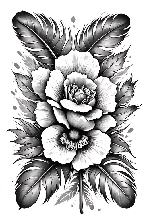 Cherokee rose, Indian feather, 3 children footprints tattoo design idea