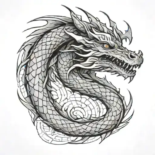 aggressive full dragon with geometric background realistic tattoo design idea