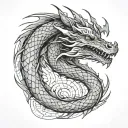 aggressive full dragon with geometric background realistic tattoo design idea