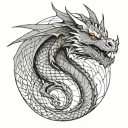 aggressive full dragon with geometric background realistic tattoo design idea