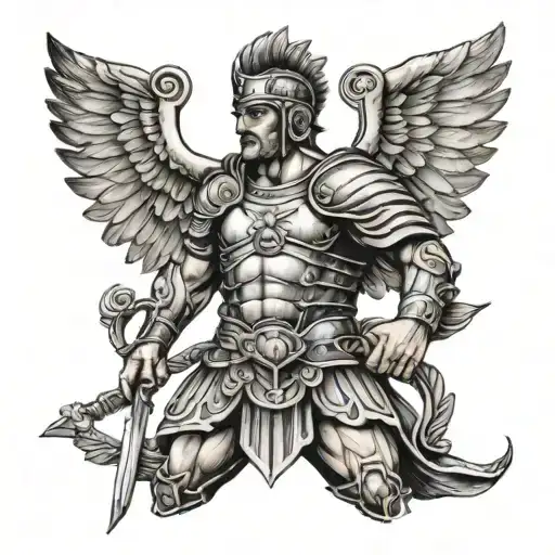 ancient Roman warrior with wings  tattoo design idea