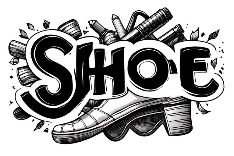 the word shoe spelled with classroom materials tattoo design idea