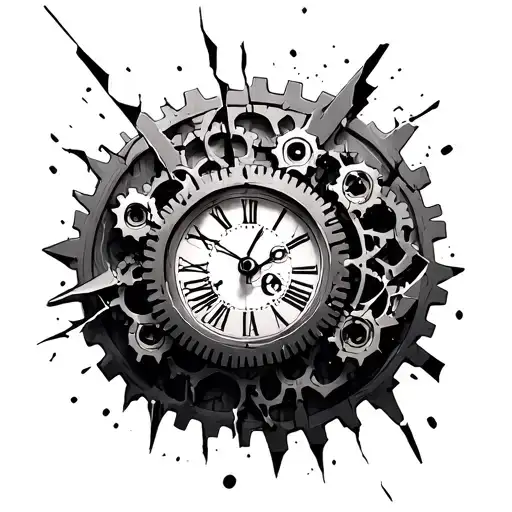shattered clock gears tattoo design idea