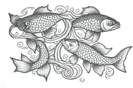 PISCES, WAVES, YIN YANG, JAPANESE KOI FISH, WITH LIFE GOES ON TEXT tattoo design idea