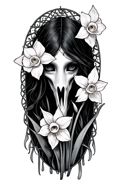 Mari Lwyd Daffodils in Veil tattoo design idea