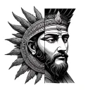  Design of an ancient god's face. Only half of his face is horizontal engraved drawing tattoo design idea