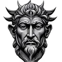  Design of an ancient god's face. Only half of his face is horizontal engraved drawing tattoo design idea