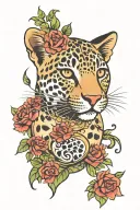 leopard print makeup music paw print surrounded tattoo design idea
