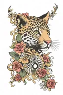 leopard print makeup music paw print surrounded tattoo design idea