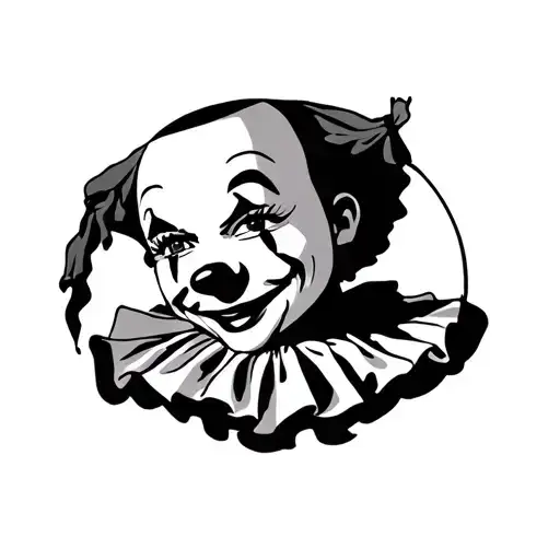 Happy, young, contented Pierrot Clown  tattoo design idea