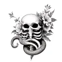 skeleton torso with snake and flowers tattoo design idea