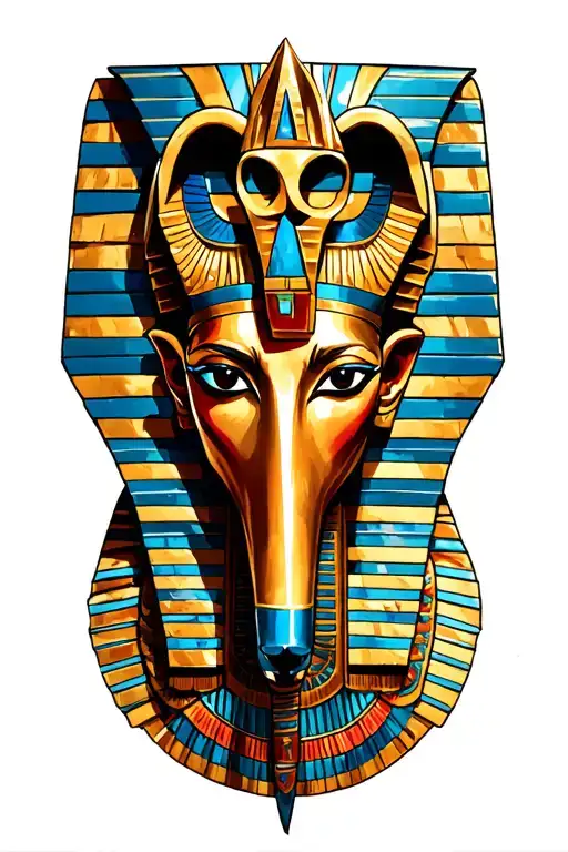 an Egyptian scene with Ankh, eye of Ra, Anubis and Horus tattoo design idea