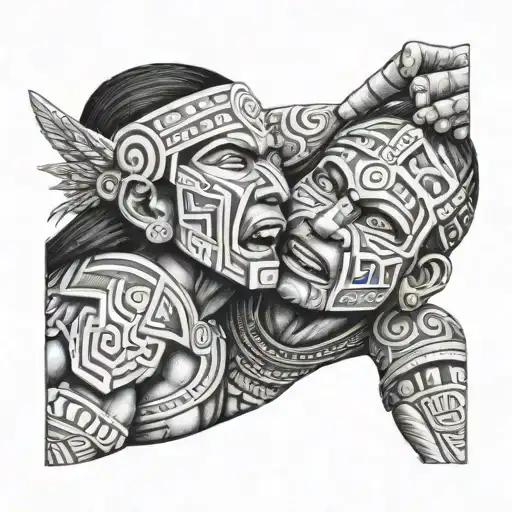 inca warrior strangling a man tattoo design idea
