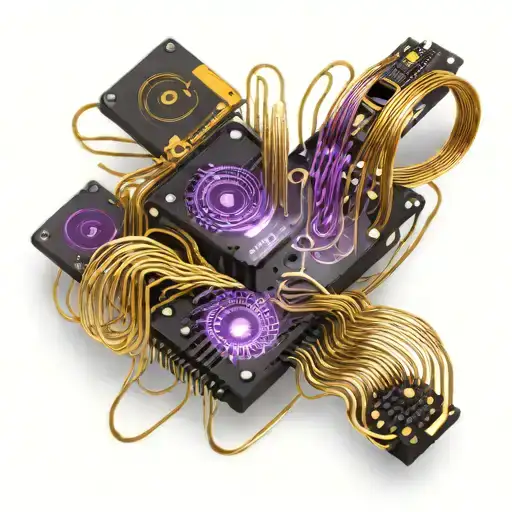 graphics card electronic wires gold black and deep royale purple  tattoo design idea
