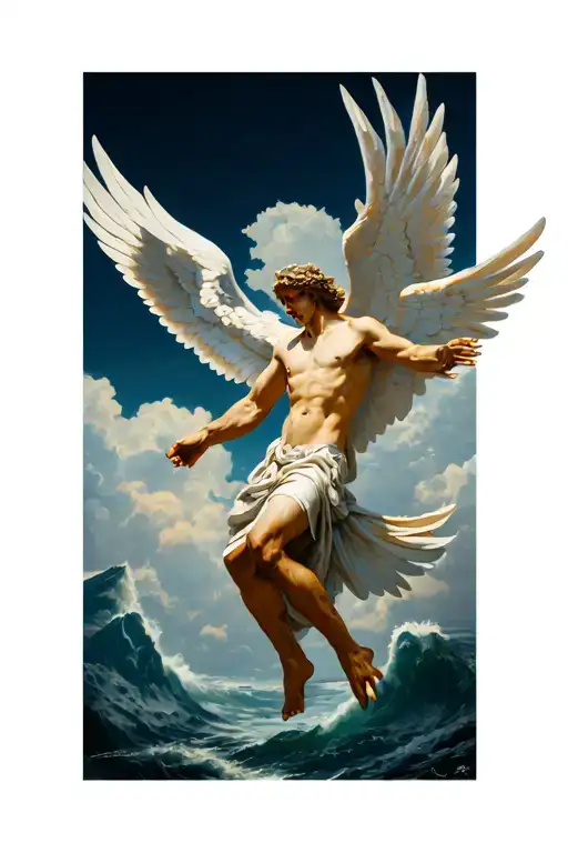 icarus falling angel tattoo design idea