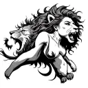outline  tatoo woman and lion roaring through her  tattoo design idea