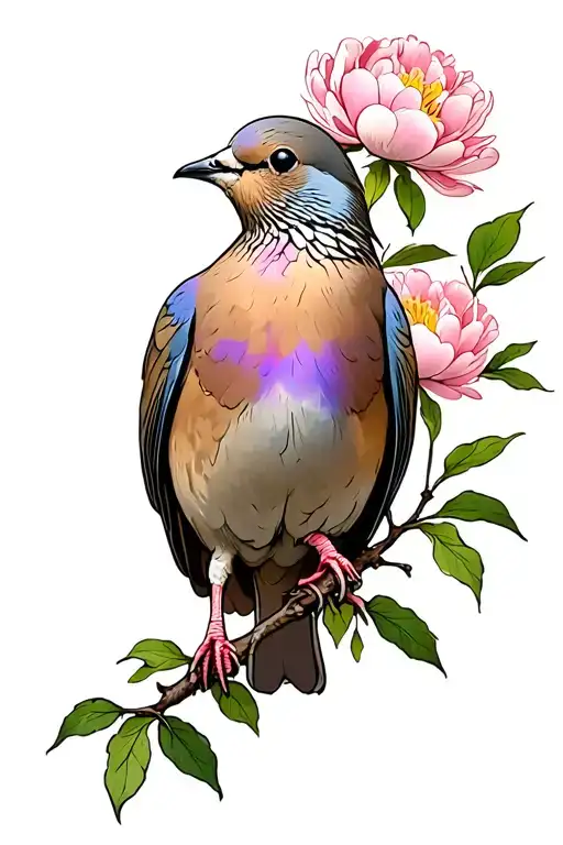 mourning dove on peony branch tattoo design idea