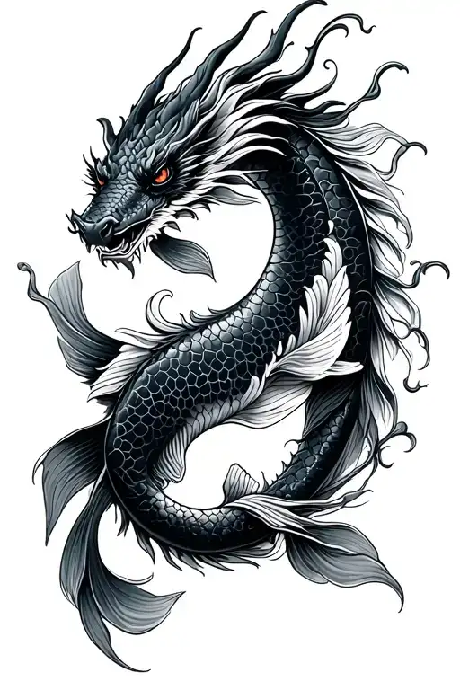 dragon and koi fish yin and yang tattoo design idea