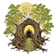 lord of the rings white tree of Gondor with a hobbit hole underneath. a feeling of abundant light overcoming darkness.  tattoo design idea