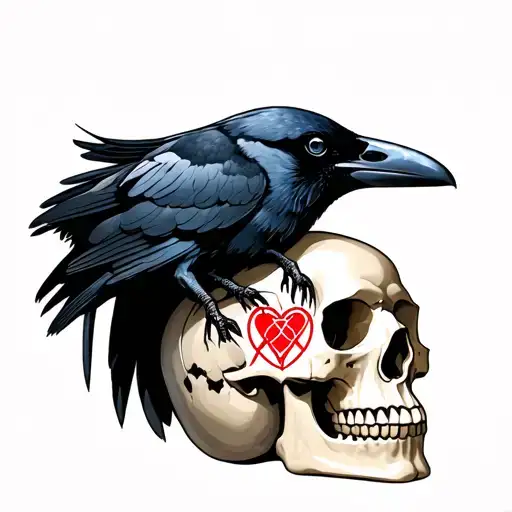 crow on a skull with the heartagram on the crow's breast tattoo design idea