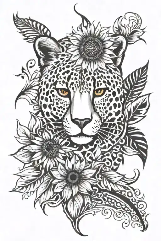 cheetah print, sunflower blooming tattoo design idea