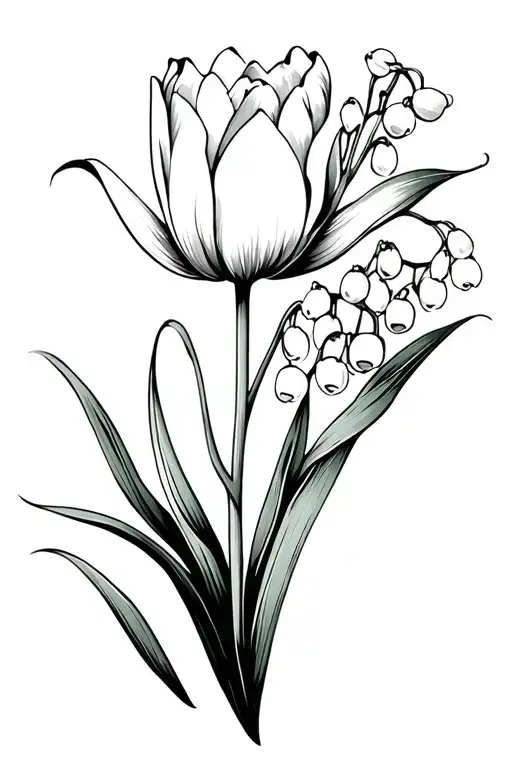 tulip flower and a lily of the valley  tattoo design idea