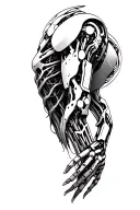 biomech bionic cyborg arm shoulder tattoo design idea