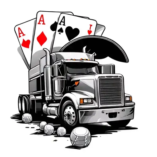 memorial piece for papa who's name is ducky, was a truck driver, and loved poker  tattoo design idea