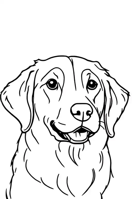 Fine line tattoo design of a golden retriever's face, minimalist, delicate, whimsical, happy, black ink tattoo design idea