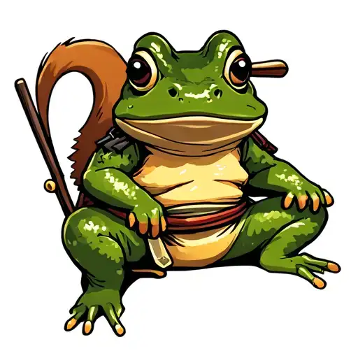 ninja squirrel versus samurai frog sitting tattoo design idea