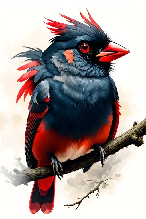 Japanese cardinal perched tattoo design idea