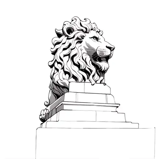 a statue of a lion in a temple tattoo design idea