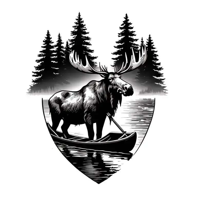 moose, river, canoe, dad memorial tattoo design idea