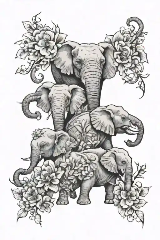 may flower September flower october flower and 3 elephants tattoo design idea