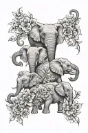 may flower September flower october flower and 3 elephants tattoo design idea