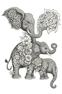 may flower September flower october flower and 3 elephants tattoo design idea