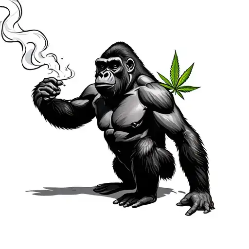gorilla smoking weed relaxed tattoo design idea
