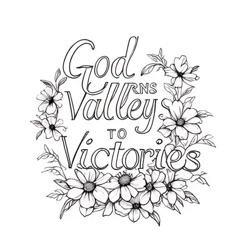 "God turns valleys to victories" valley with flowers blooming flower tattoo design idea
