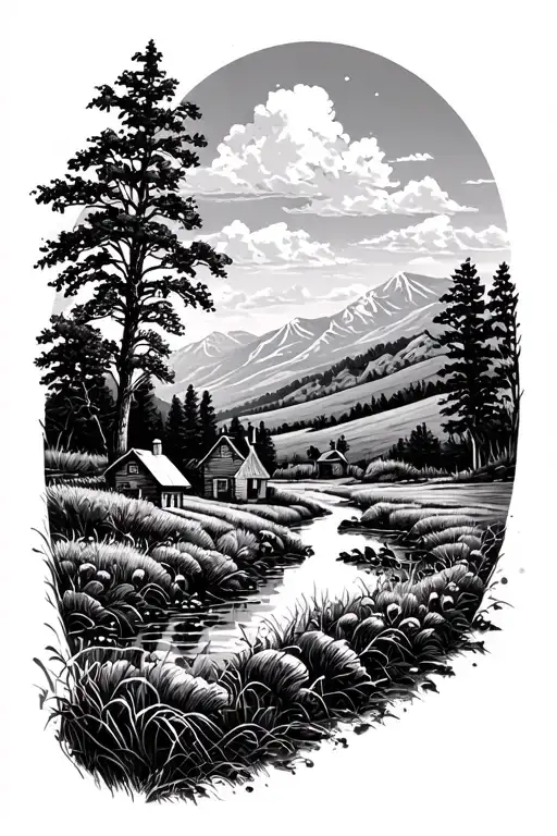 country landscape tattoo design idea