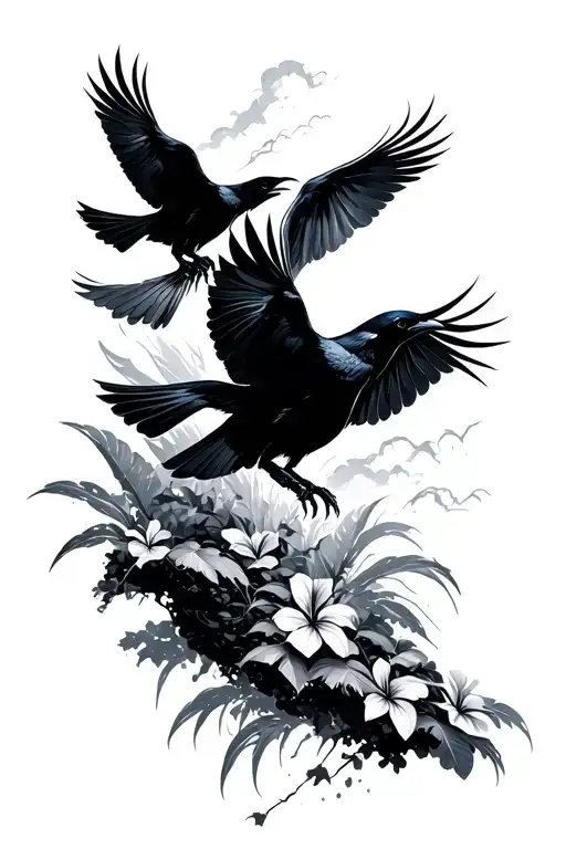 Hawaiian islands shapes turning into crows flying away tattoo design idea