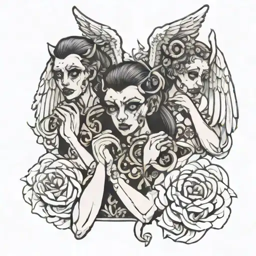 hear no evil speak no evil see no evil in angels tattoo design idea
