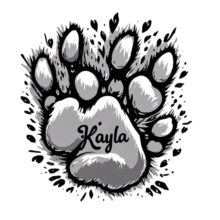 paw print outline with the name Kayla inside  tattoo design idea