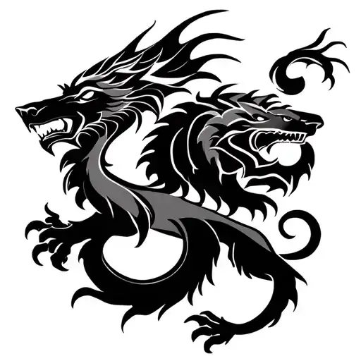 lion and dragon, courage, respect , protection symbol tattoo design idea